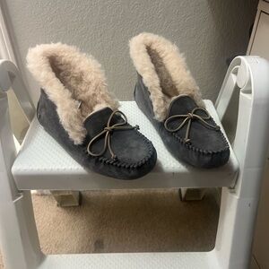 UGG Gray and Cream Shearling Moccasins